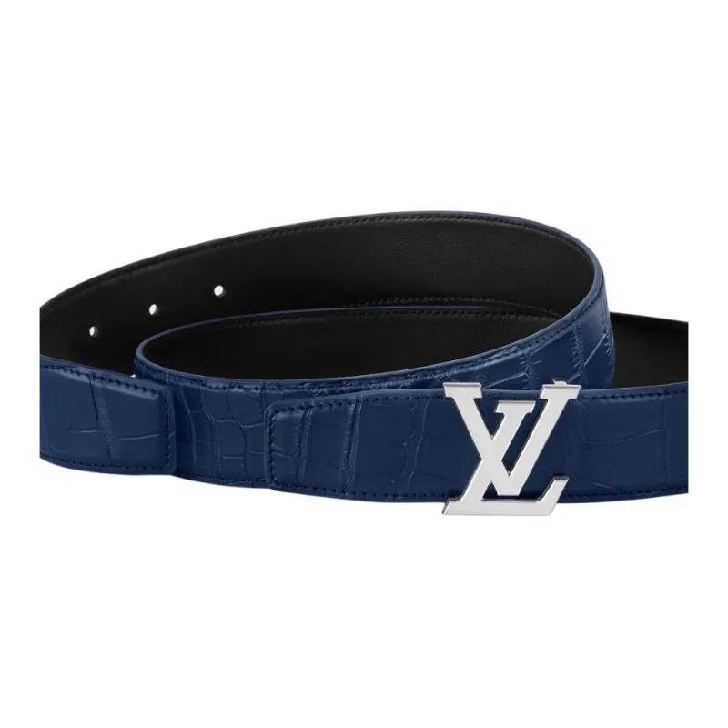 LOUIS VUITTON Crocodile Leather Leather Belts Men's Blue Width 3.5CM-1