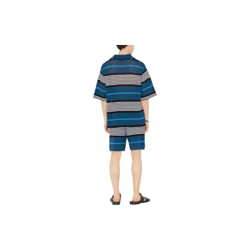 Burberry SS23 Men's Logo Stripe Print Nylon Oversized Shirts Navy-2