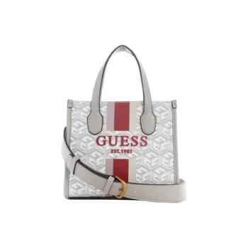 GUESS Artificial Leather Tote Bag Shopping Bag Handbag Mini Women's Gray White