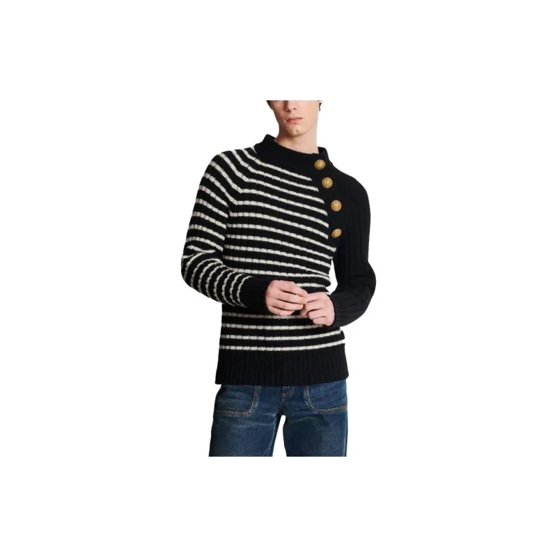 BALMAIN Button Embellished Striped Jumper-4