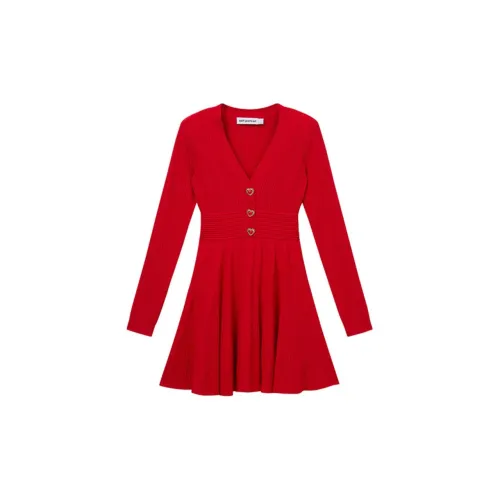 Self-portrait Long-Sleeved Dresses Women's True Red