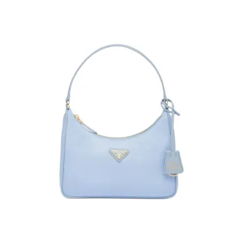 PRADA Re Edition Leather Hobo Bag, One Shoulder Handbag Mini Women's Light Blue
