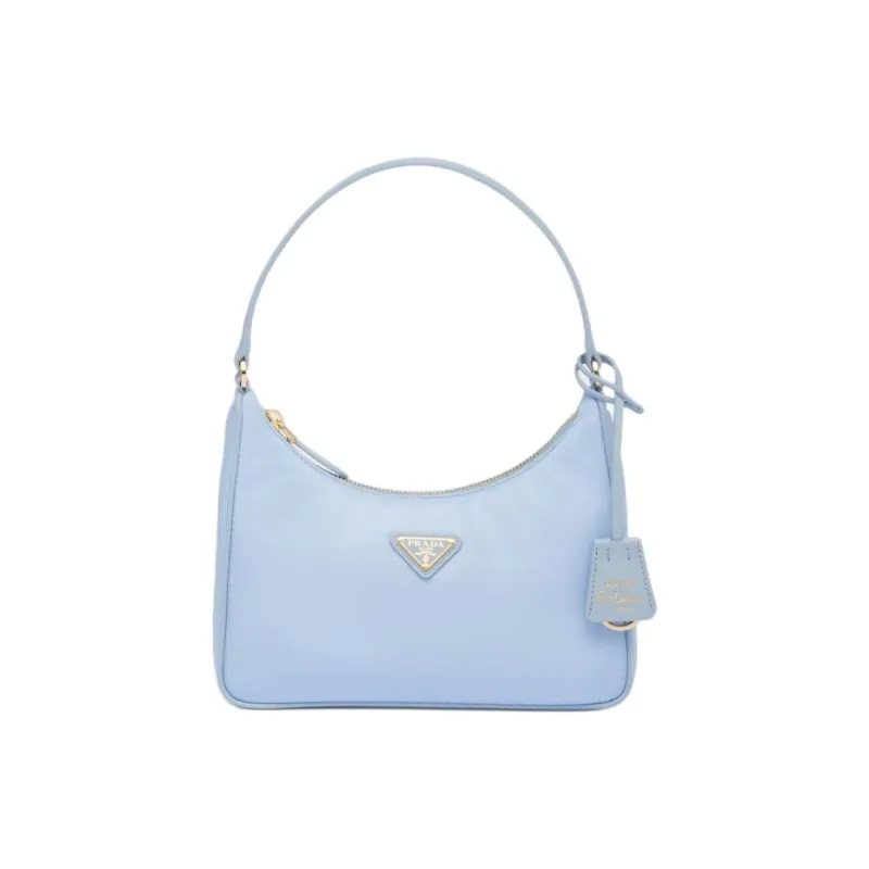 PRADA Re Edition Leather Hobo Bag, One Shoulder Handbag Mini Women's Light Blue-0
