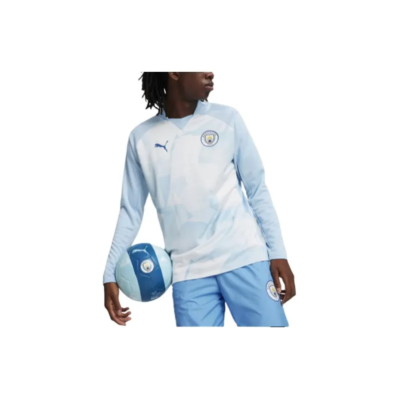 PUMA MCFC PREMATCH LS SWEAT TOP Sweatshirt Men's Silver Gray Lake Blue-3
