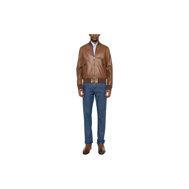 Canali Ribbed-trim Leather Jacket-1