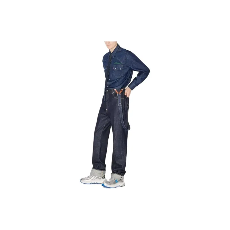 KENZO Logo Embroidered Buttoned Denim Shirt-7