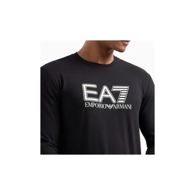 EMPORIO ARMANI EA7 Letter Logo Print Crew Neck Slim Fit Long Sleeved T Shirt T Shirt Men's Black-4