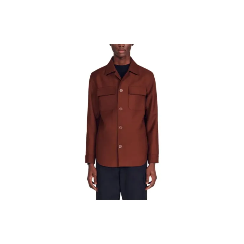 Sandro Wool Blend Overshirt Shirt Men's Red Brown-4