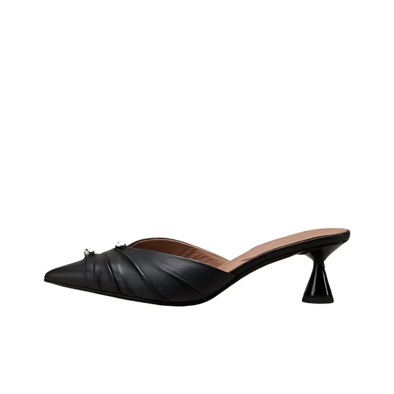 D'ACCORI Rubber Sole Abrasion-Resistant Wrap-toe Slippers Women's Black-0