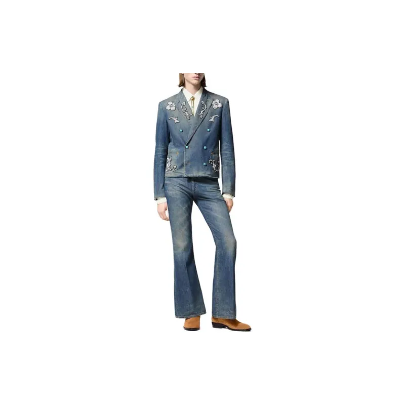 LOUIS VUITTON Embroidered Double Breasted Cotton Chambray Jacket-1