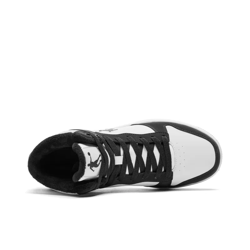 QIAODAN Coverage Height Increasing Lightweight Breathable High Top Skateboard Shoes Women's White Black-3