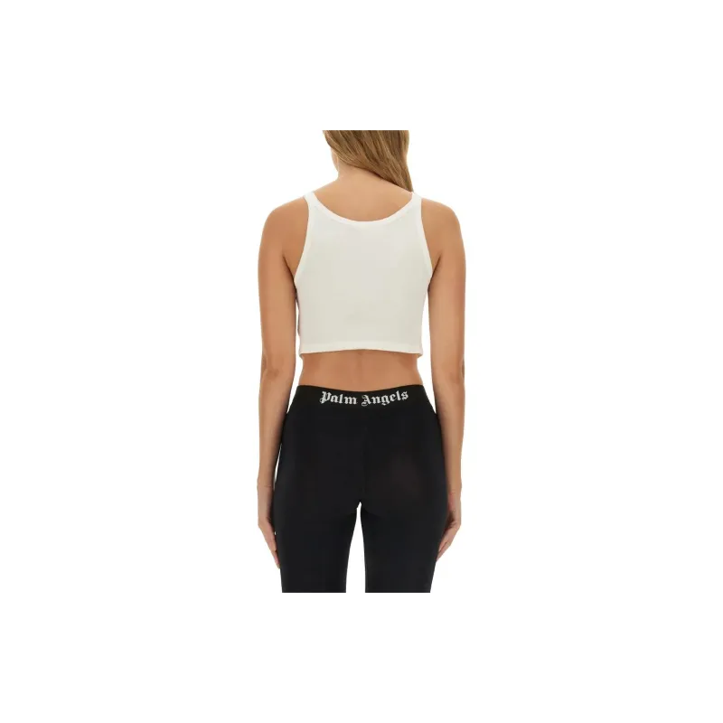 PALM ANGELS Logo Embroidered Cropped Top-1