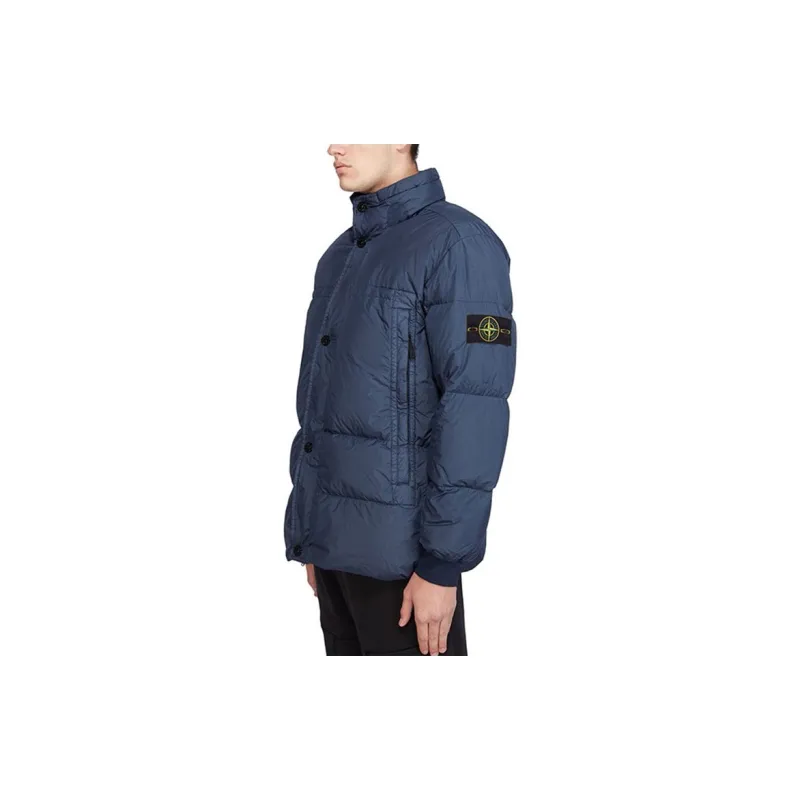 STONE ISLAND SS21 Solid Color Geometric Pattern Stand Collar Down Jacket Men's Ocean Blue-3