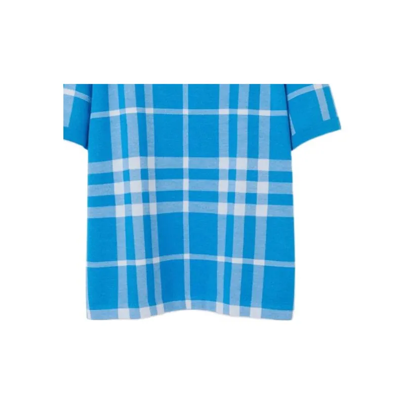 Burberry Plaid Jacquard Crew Neck Loose Fit Short Sleeved T Shirt Men's Vivid Blue-4