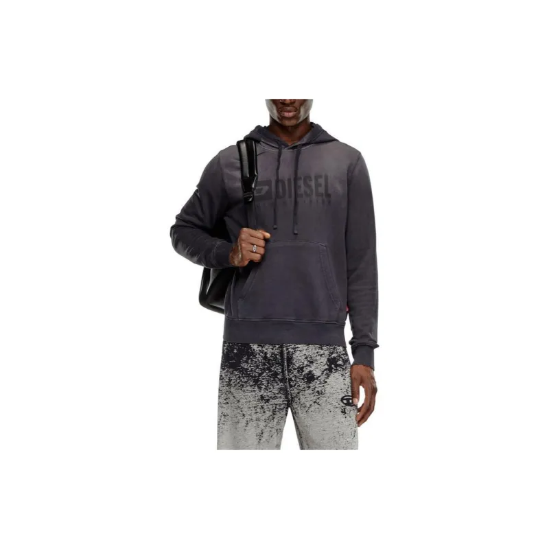 DIESEL S Ginn Hood K44 Denim Division Logo Printed Faded Hoodie-1