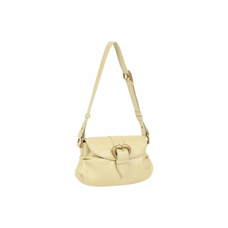 PINKO Cow Leather Crescent Bag Handbag Shoulder Bag Small Size Women's Beige-1