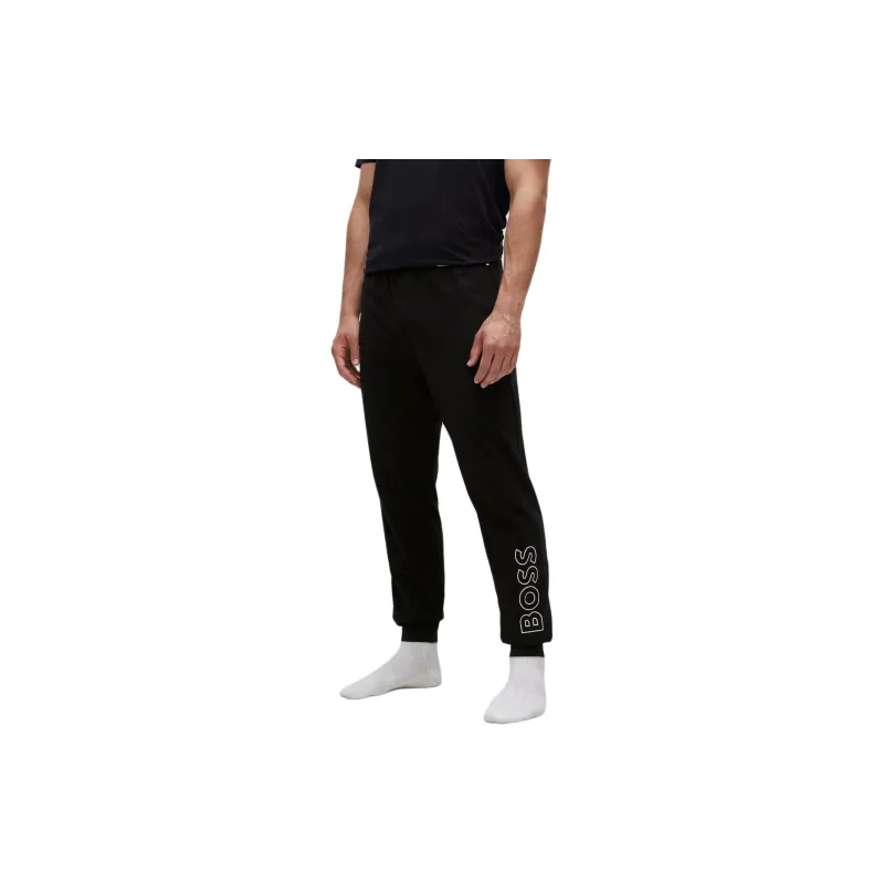 HUGO BOSS Stretch-Cotton Pajama Bottoms With Logo Print Knitted Sports Pants Men's Black-2