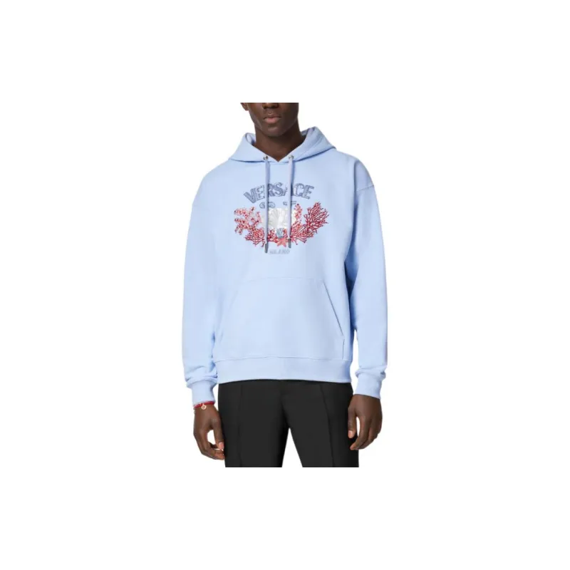 VERSACE University Coral Embroidered Drawstring Hoodie-2