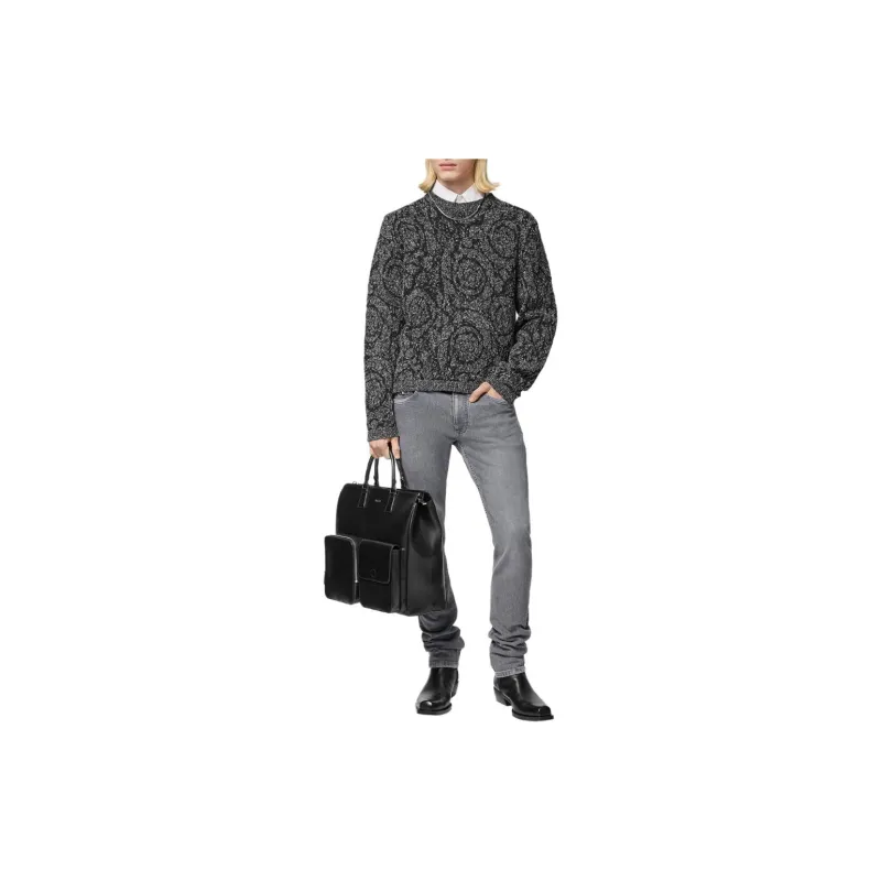 VERSACE Barocco Jacquard Crewneck Tweed Jumper-1