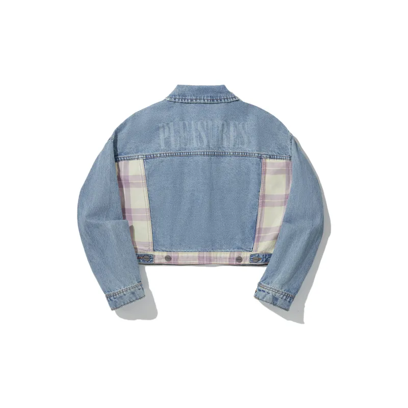 LiNing x PLEASURES Denim Jacket Women's Blue Denim Matte Yellow Plaid-1