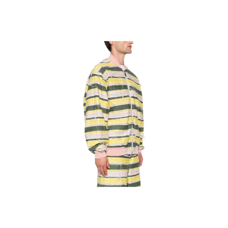 KHRISJOY Striped Distressed Oversize Denim Jacket-3