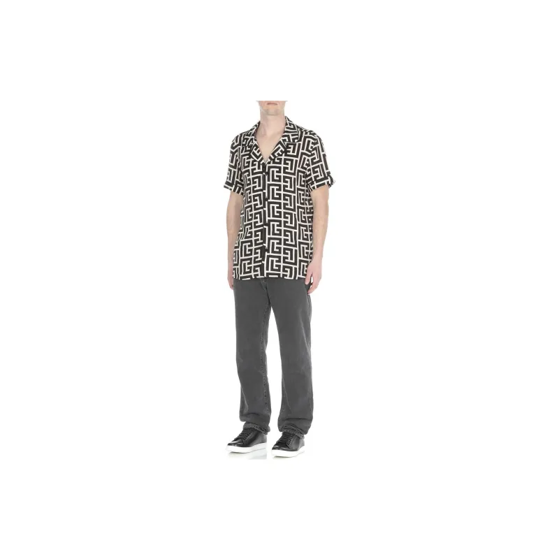 BALMAIN Monogram Printed Short Sleeved Shirt-3