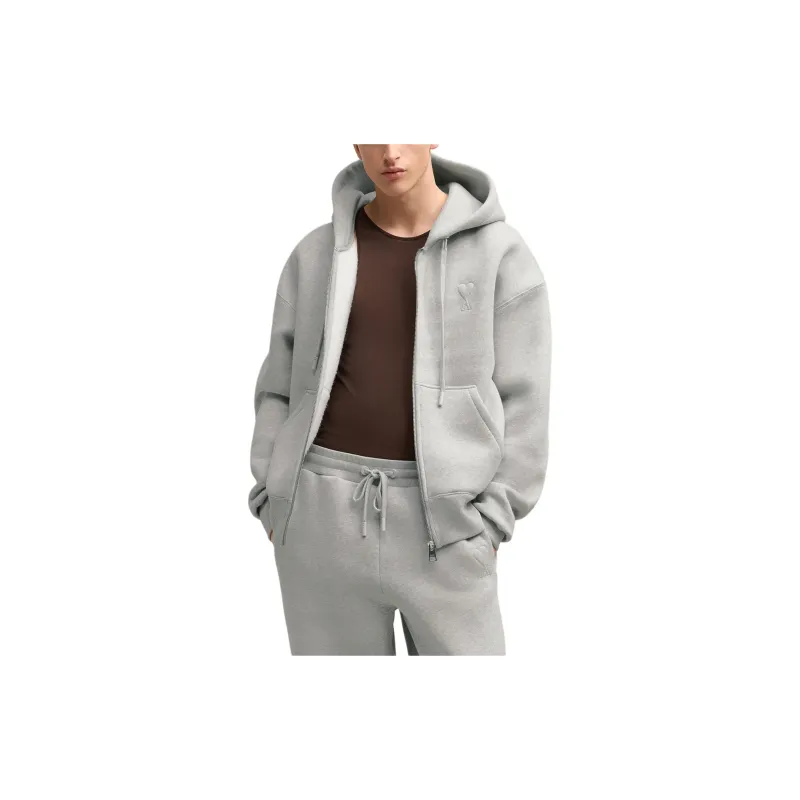 AMIPARIS De Coeur Logo Detailed Zip-Up Drawstring Hoodie-1