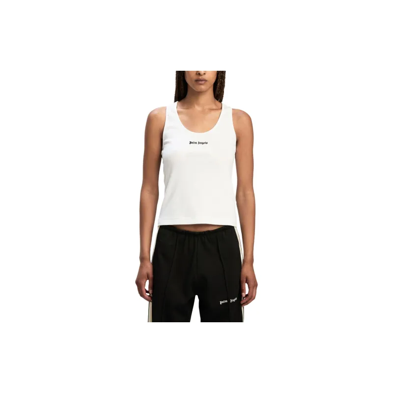 PALM ANGELS Logo Embroidered Ribbed Tank Top-1