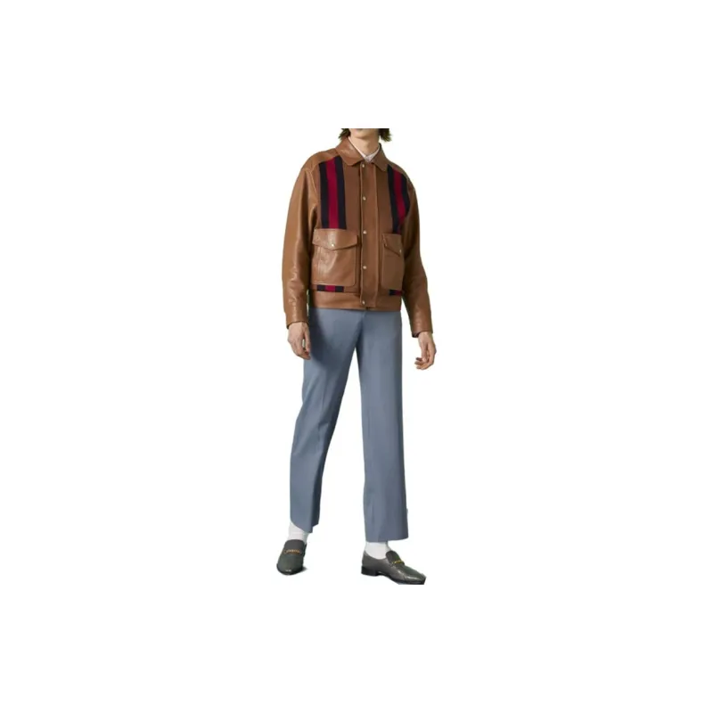 GUCCI FW23 Leather Jacket Men's Brown-4