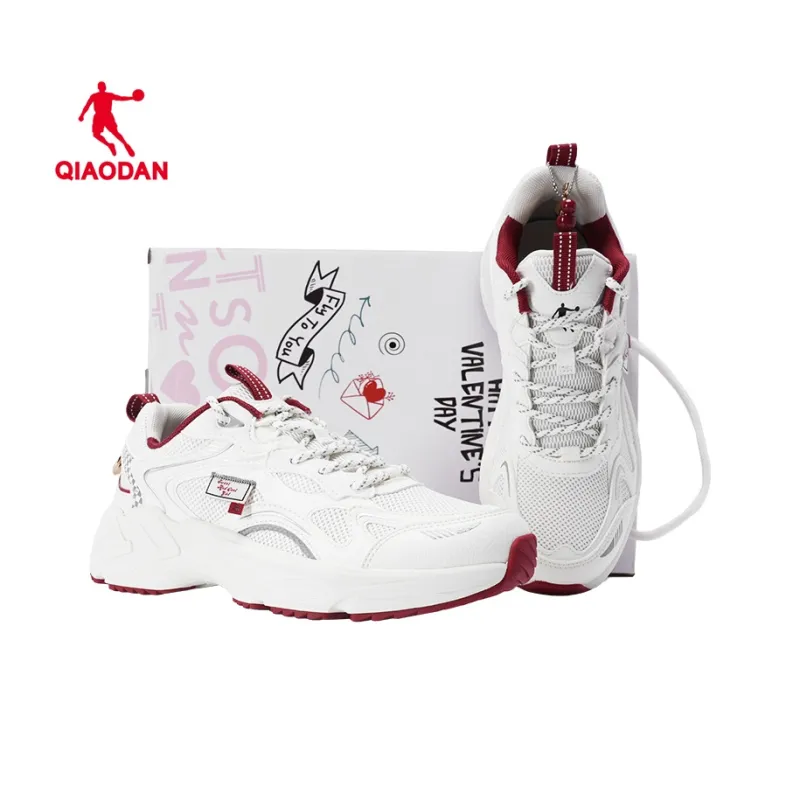 QIAODAN Cherry Shoes Running Shoes Women's Low Top White Red-4