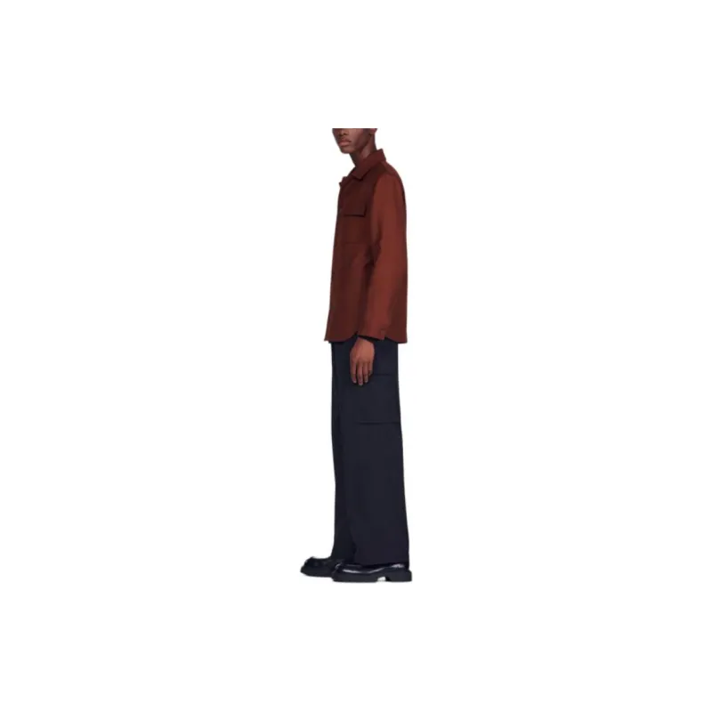 Sandro Wool Blend Overshirt Shirt Men's Red Brown-3