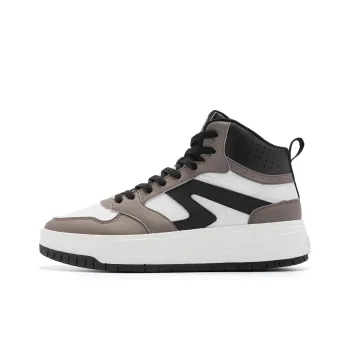 QIAODAN Height Increasing Wear Resistant Water Resistant Slip Resistant High Top Skateboard Shoes Men's Brown Black