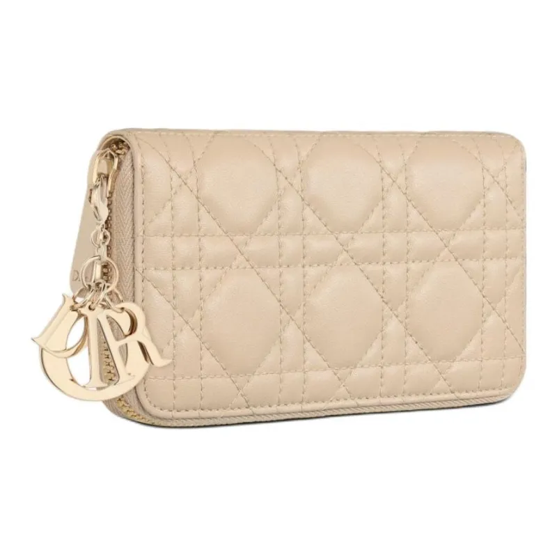 DIOR Lady Dior Lambskin Wallet Medium Size Women's Pink Beige-1
