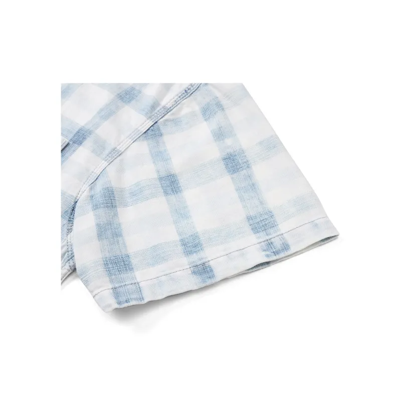 SIMWOOD Shirts Men Washed Blue White Plaid-4