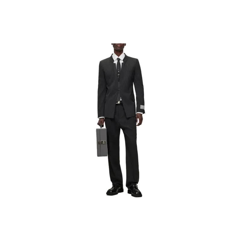 HUGO BOSS Wool-Blend Pinstriped Blazer Jackets Coats Men's Black-4