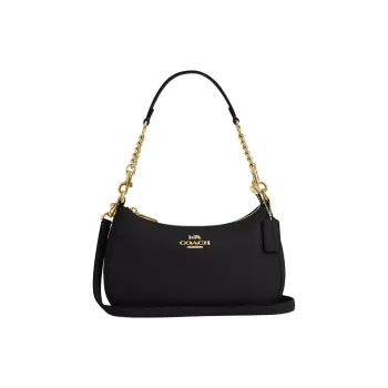 COACH Pebbled Leather Crossbody Handbag, Shoulder Bag Medium Size Women's Black