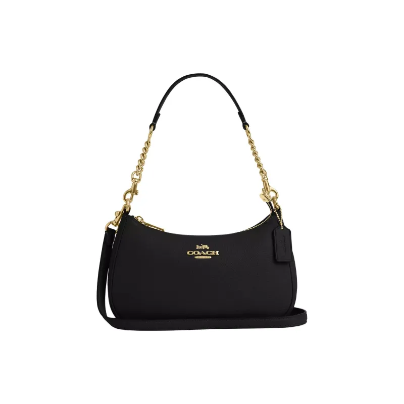COACH Pebbled Leather Crossbody Handbag, Shoulder Bag Medium Size Women's Black-0