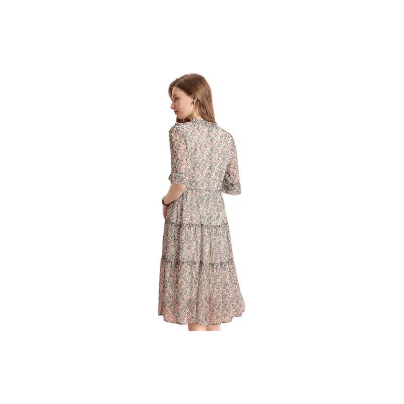 FENHONGMALI Short Sleeved Dress Women's Green-1