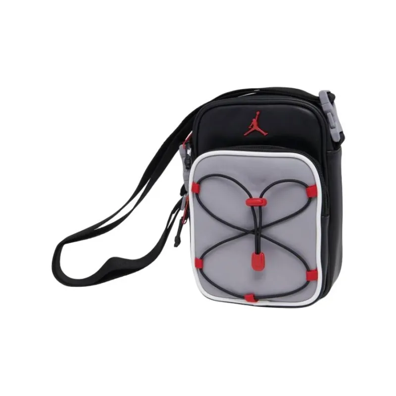 Jordan Synthetic Leather Shoulder Bag Crossbody Bag Regular Unisex Gray Black & Red-1