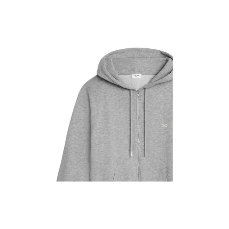 CELINE Triomphe Loose Zipped Hoodie In Cashmere Cotton-4