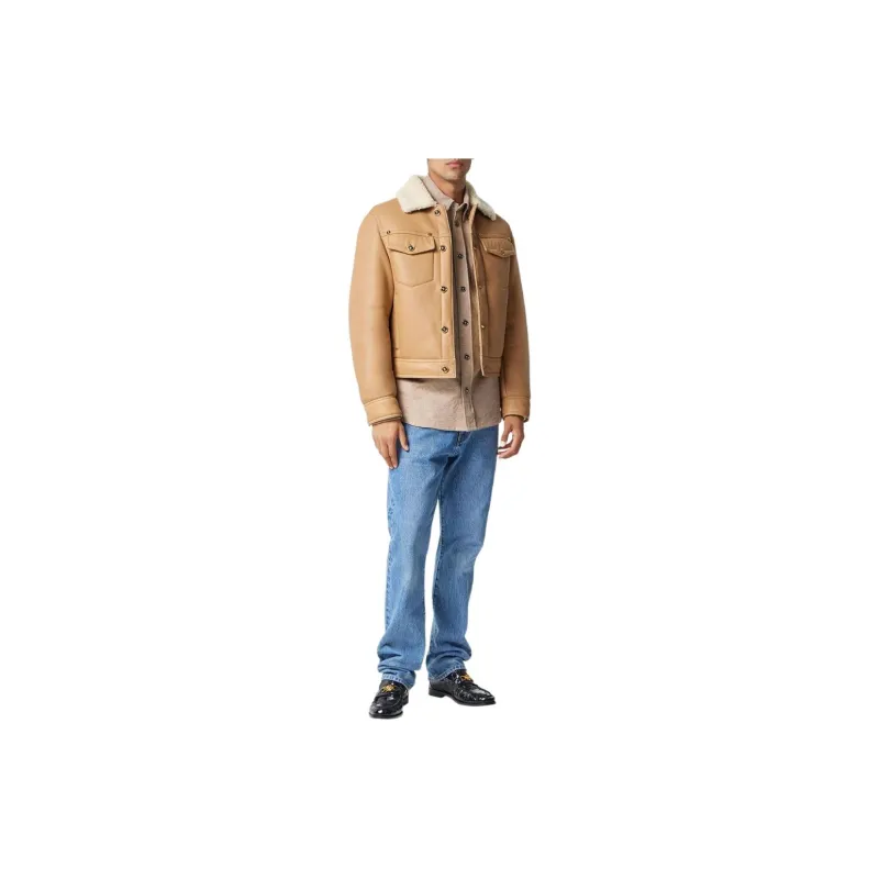VERSACE Shearling-collar Panelled Leather Jacket-3
