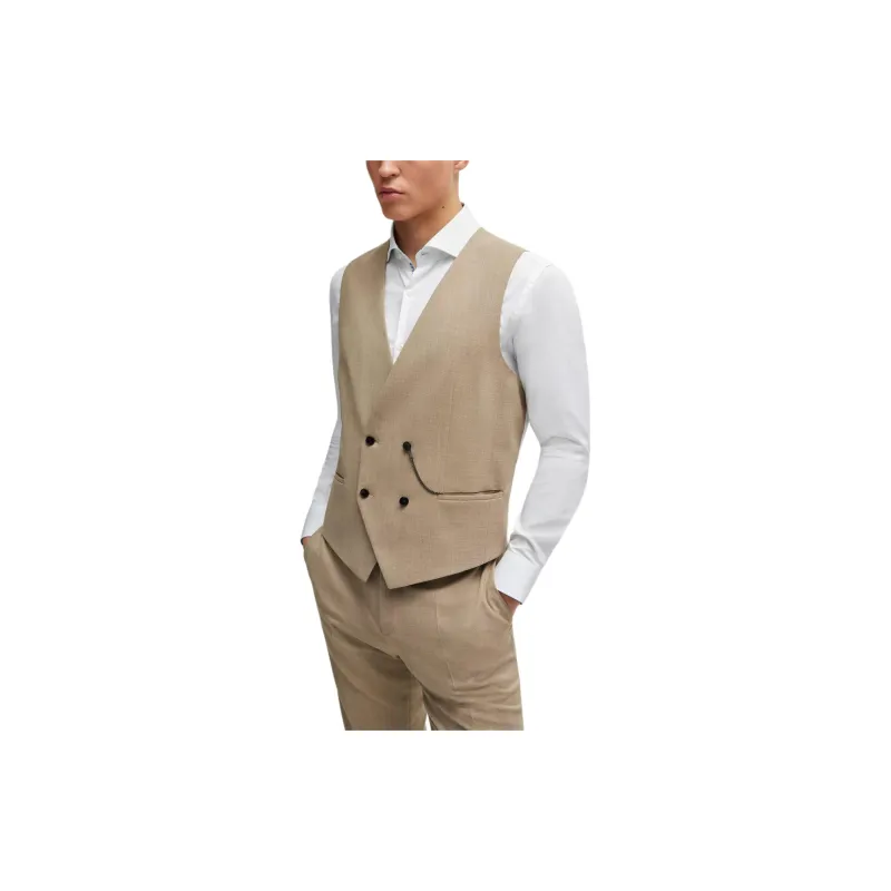 HUGO BOSS Three-Piece Slim-Fit Suit In Patterned Stretch Cloth Business Suits Men's Brown-6