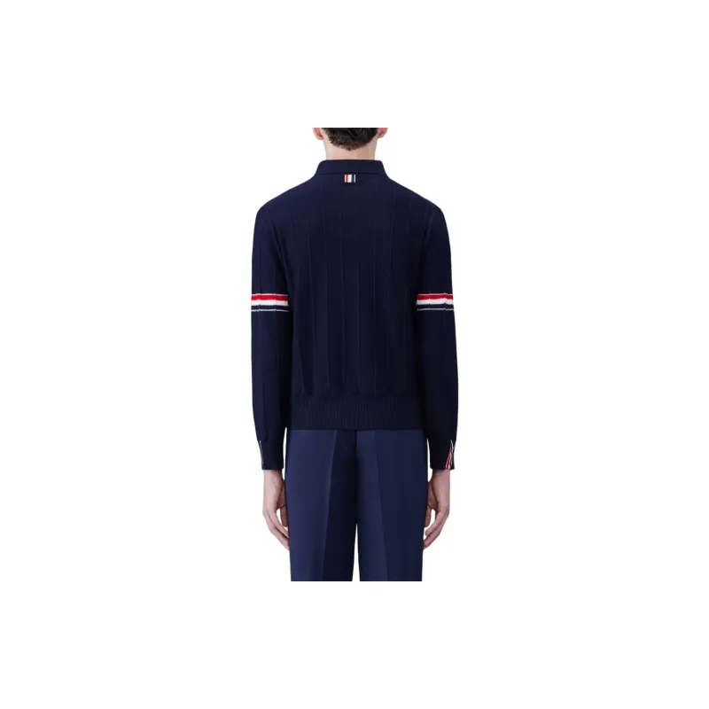 THOM BROWNE RWB Striped Long Sleeved Polo Shirt-4