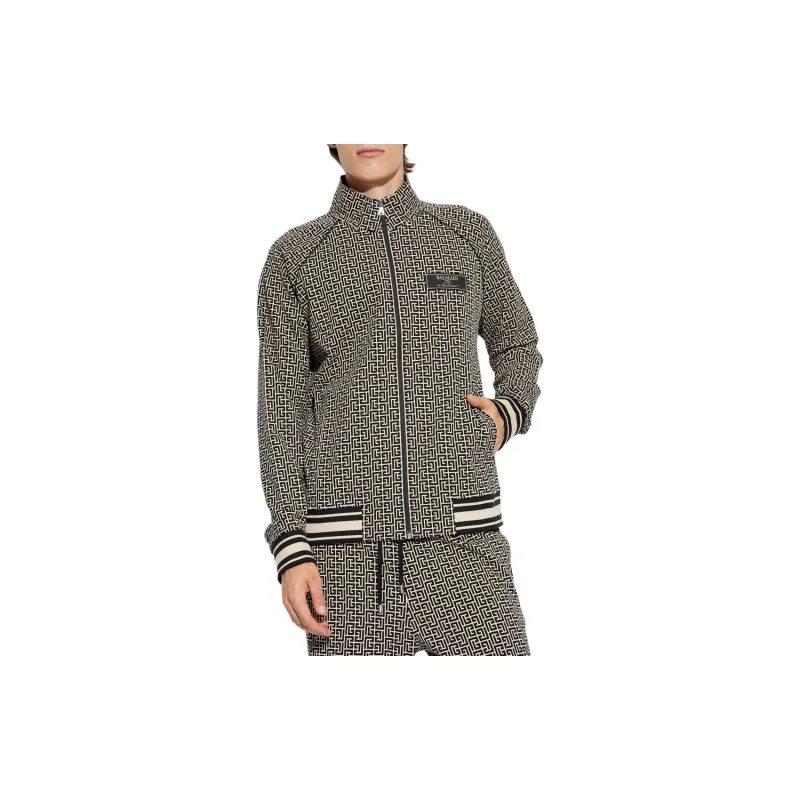 BALMAIN Logo Patch Monogram Jacquard Bomber Jacket-1