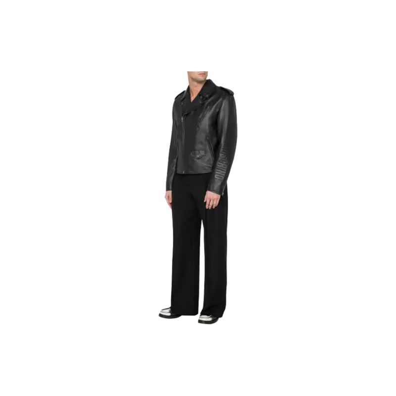 MOSCHINO Logo embossed Leather Biker Jacket-1