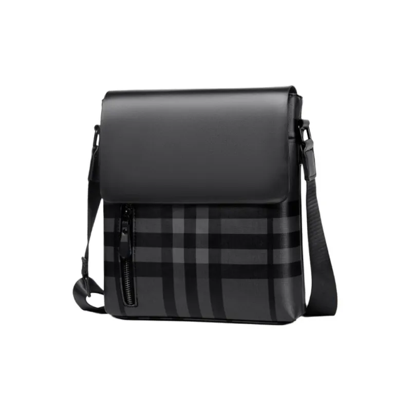 VIHUS Top Grain Cow Leather PVC Bonded Shoulder Bag Crossbody Bag Men's Black-1