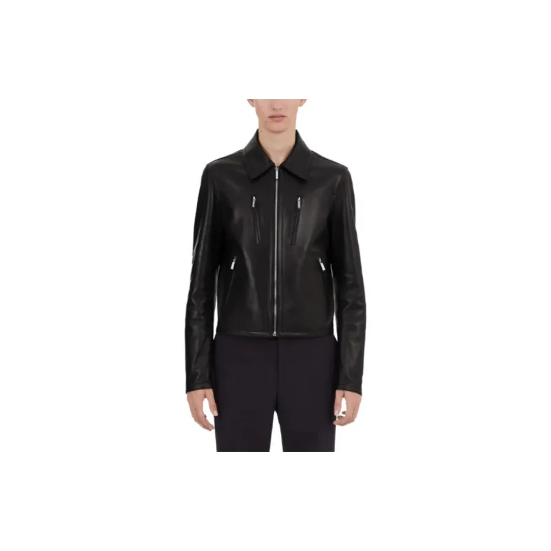 Ferragamo Leather Jackets Men Black-2
