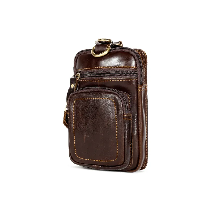 Yalu Cow Leather Running Multifunction Belt Cell Phone Fanny Pack Regular Men's Coffee/Black-0