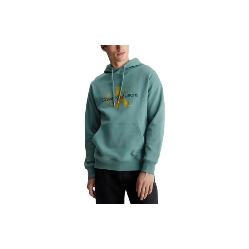 CALVIN KLEIN Cotton Blend Fleece Hoodie Sweatshirt Men's Green-1