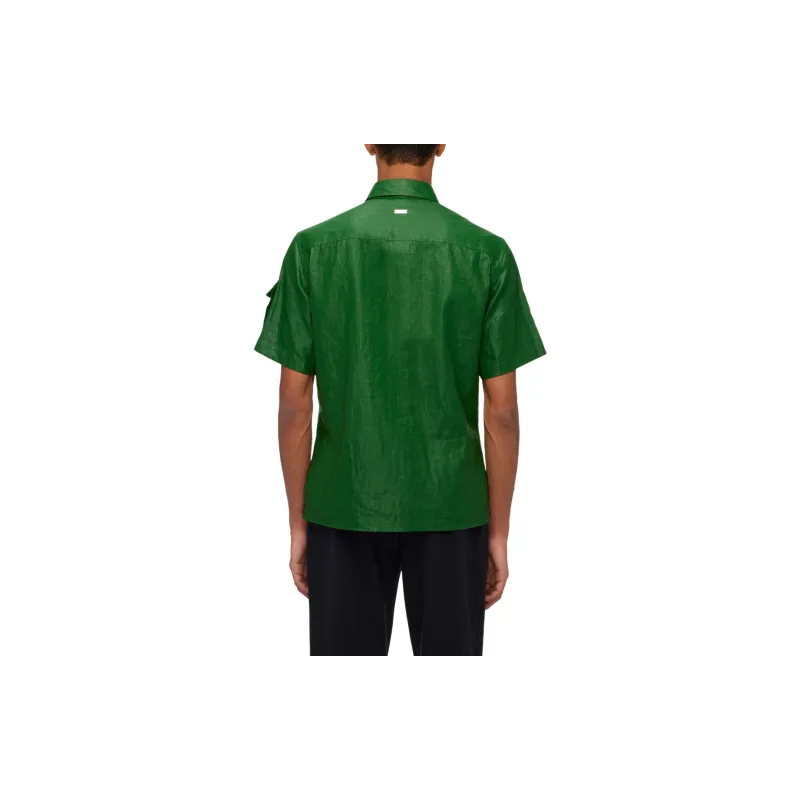 FERRAGAMO Coated Linen Utility Shirt Shirt Men's Green-4